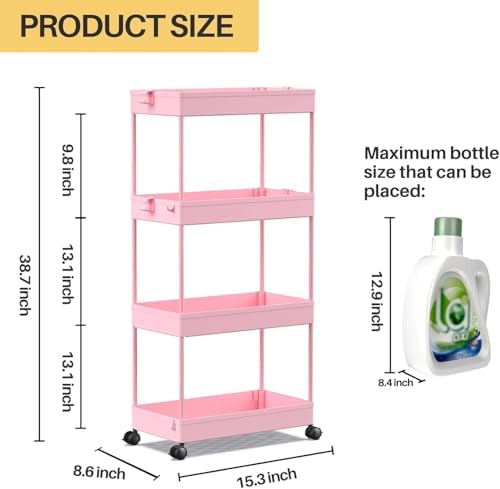 SPACELEAD 4 Tier Rolling Cart with Wheels, Storage Craft Art Trolley Organizer Serving, 3 Hanging Baskets Easy Assembly, for Office, Living Room, Kitchen - Image 3