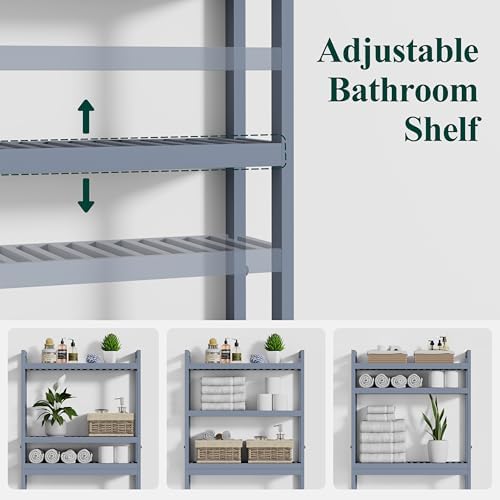 Smiry Bamboo Over The Toilet Storage Cabinet, 3 Tier, Grey - Image 3