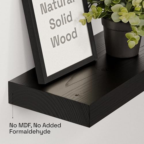 Solid Wood Floating Shelves for Wall 12 Inch Black, Small Wooden Shelf - Image 4