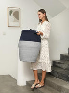 26"x20" Handcrafted Tall Cotton Rope Basket with Lid, Stylish Flagon Shape with Cover, Clothes Hamper with Top, for Bedroom and Living Room, Dark Blue Mix - Image 2