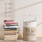 Nunsino Laundry Hamper 75L,Large Laundry Basket for Clothes,Decorative Storage Basket for Blankets,Cotton Rope Woven basket for bedroom,Brown White - Image 6