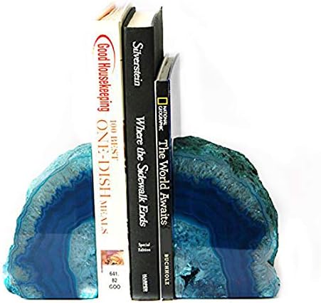 JIC Gem Teal Agate Geode Heavy Duty Bookends 1 Pair 6-8 Lbs Shelf Decor by JICGem%C2%AE