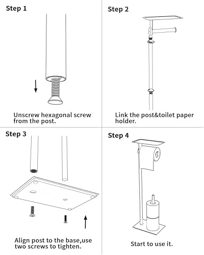 Toilet Paper Holder Stand, Free Standing Toilet Paper Holder with Shelf for Bathroom, Stainless Steel Toilet Paper Roll Holder with Storage, Reserve for 3 Rolls, Weighted Base(Matte Black) - Image 6