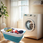 SAMMART 41L (10.8 gallon) Collapsible Plastic Laundry Basket-Foldable Pop Up Storage Container/Organizer-Portable Washing Tub-Space Saving, Water capacity: 32L (8.4 gallon) (Rectangular, Bright Blue) - Image 2