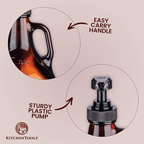 Large Amber Pump Bottle for Salons, Shampoo, Conditioner, Hair Serum, Gel - Half Gallon Glass Jug Pump Dispenser - 64 oz Capacity - Pack of 1- by Kitchentoolz - Image 3