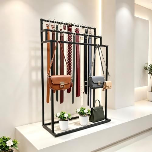 3 Layers Floor Mounted Belt Hanger, Black Retail Display Tie Scarf Rack, - Image 7