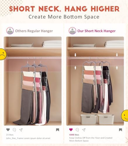 Pants Hangers Space Saving,5 Pack 5 Tier Velvet Short Neck Pants Hangers - Image 2
