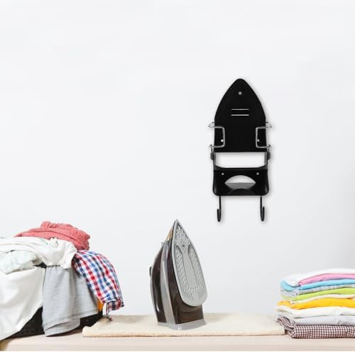 Black Ironing Board Rack Plastic Organizer Wall Mounted with Hooks - Image 5