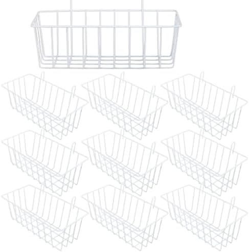 10 Pack Wall Grid Panel Hanging Wire Basket, Metal Wall Storage and Display Basket, Grid Wall Storage Basket for Kitchen, Home Decor Supplies - White (9x3.9x3in) by EATHEATY