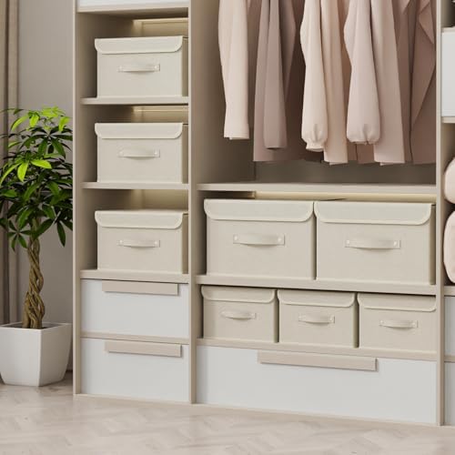 Storage Bins with Handles,Grey and Beige,10.2x7.9x6.7in,5 Pack - Image 2