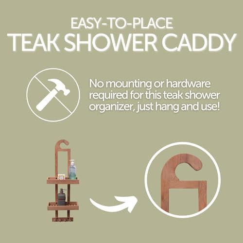 NORDIC STYLE TEAK Wood Natural Hanging Shower Caddy with Storage Shelves, Water Resistant, Easy to Place, Select-Grade Solid Teak Wood, Shower Accessory (Natural Langr) - Image 6