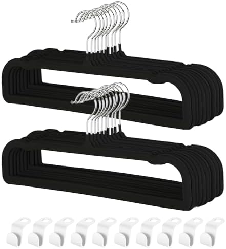 Pants Hangers Non Slip - 20 Pack Velvet Hangers for Closet - Thin Space Saving Clothes Hanger - Strong, Durable, Perchas Terciopelo with 360° Rotatable Hook for Jean, Tank Top, Bra, Shorts (Black) by VSVstoage