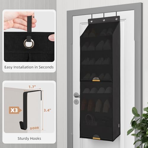 STORAGE MANIAC Over the Door Shoe Organizer with Curtain Dustproof Heavy-Duty Large Deep Pocket Hanging Shoe Organizer for Closet Dorm & Narrow Door Storage Shoe Holder Shoe Rack, 7-Shelf Black 1 Pack - Image 3