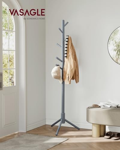 VASAGLE Solid Wood Coat Rack, Free Standing, Tree-Shaped, with 8 Hooks - Image 2