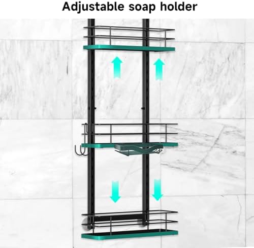 Shower Caddy Hanging (Black), Adjustable Anti-Swing-Over The Shower Head Caddy, 3 Tier Height Bathroom Storage Organizer, Bathroom Shelves Basket Rack, Shower Caddies Rack with Adjustable Soap Basket - Image 6