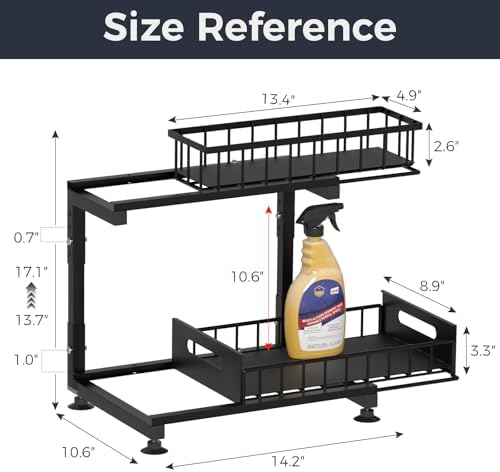 Saydear L-Shaped Under Sink Organizer, 2-Tier Pull-out Cabinet Rack 1-Pack - Image 6