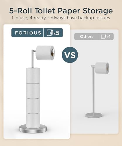 FORIOUS Toilet Paper Holder Stand with Storage for 4 Rolls, Brushed Nickel - Image 3
