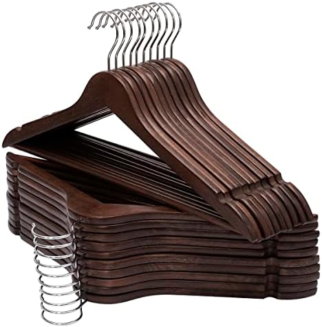 Solid Wooden Hangers 20 Pack, Wood Suit Hangers with Extra Smooth Finish, Precisely Cut Notches and Chrome Swivel Hook, Wooden Clothes Hangers for Shirt Coat Jacket Dress by ELONGHOME