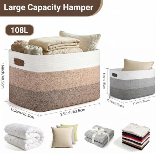 Extra Large Laundry Basket, 25"x16"x16" Rectangle Woven Basket - Image 2