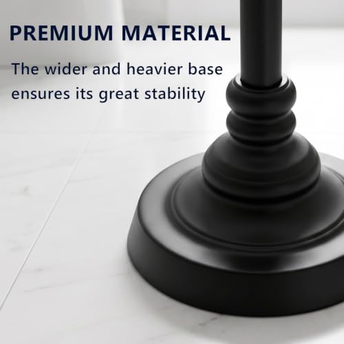 Trongee Toilet Paper Holder Stand, Freestanding Toilet Paper Holder with Weighted Base, Black Metal Toilet Paper Stand with Spring-Loaded Roll Bar, Fits Regular, Double & Mega Rolls for Bathroom - Image 6
