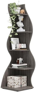 Tribesigns Corner Shelf, Modern 5-Tier Wall Corner Bookshelf, Stylish Corner Small Bookcase Storage Rack Plant Stand with Unique Shape for Living Room, Home Office, (1PC, Gray) by Tribesigns
