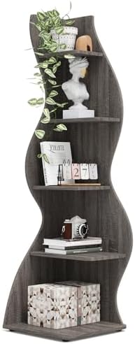 Tribesigns Corner Shelf, Modern 5-Tier Wall Corner Bookshelf, Stylish Corner Small Bookcase Storage Rack Plant Stand with Unique Shape for Living Room, Home Office, (1PC, Gray) by Tribesigns