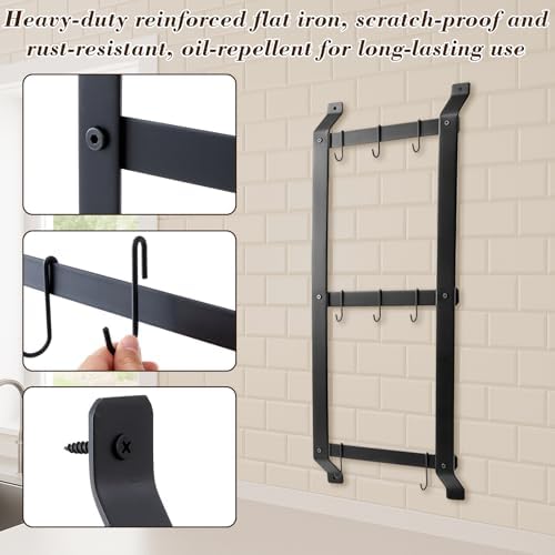 MorningRo 37” Pot and Pan Hanging Rack Wall Mounted, 3 Tier Iron Vertical Hanging Pan Organizer Shelf with 8 S Hooks Hanger for Kitchen Utensils, Space Saving Storage for Cookware - Image 6
