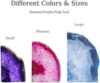 Natural Blue Dyed Agate Geode Bookends - 3 to 4 lb Heavy Duty Rock Crystal Stone Book Ends for Shelves, with Rubber Bumpers, Decorative Book Holders for Home Office - Image 6