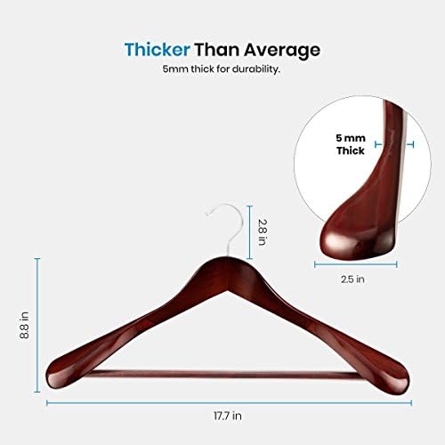 ZOBER Wide Shoulder Wood Hangers, Cherry Clothes Hangers, 6 Pack - Image 6