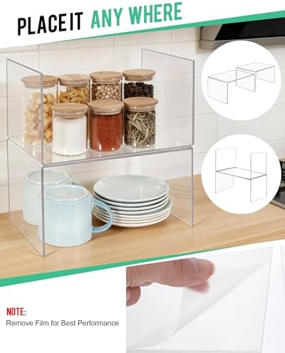 Acrylic Cabinet Organizer, Set of 4 Clear Shelf Organizer for Kitchen Pantry Organizers and Storage, Display Cabinet Shelf Room Decor Countertop Desk Shelves, Spice Organization for Cabinet - Image 3