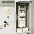 6-Shelf Hanging Closet Organizer with 3 Drawers, 2-in-1 Design, Beige - Image 6