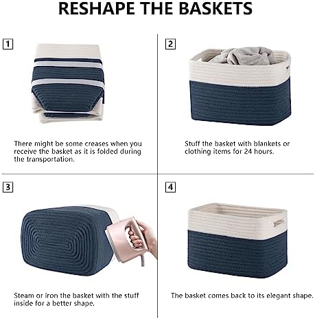 4 Pack Storage Baskets for Organizing, Woven Baskets for Shelves - Perfect for Toys, Books, Towels, and Clothes, Durable Gift Basket Bins Toy Storage, 12.7''L x9''W x7.8''H, Blue and White - Image 6