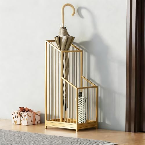 Gold Umbrella Stand with Drip Tray, No Assembly Required, Minimalist Luxury Indoor Umbrella Holder, Space‑Saving & Easy to Clean for Entryway, Living Room, Hotel - Image 7