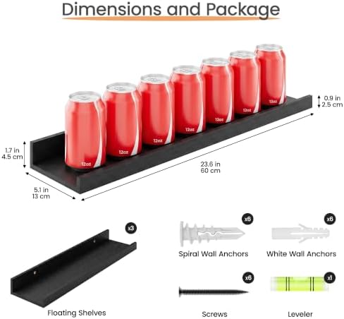 upsimples Long Floating Shelves for Wall Decor and Storage, 23.6'' Black - Image 3