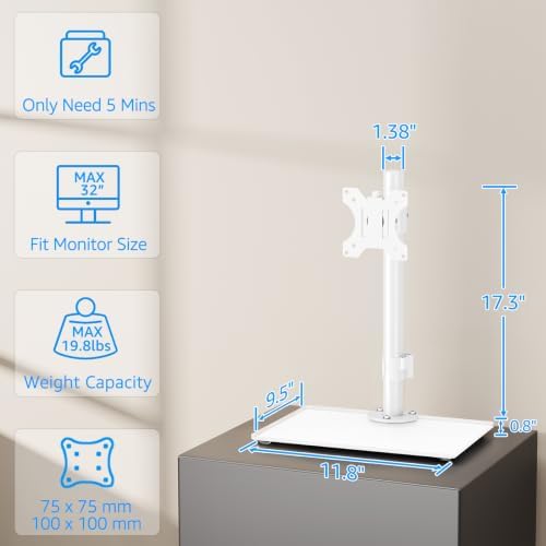 MOUNTUP Monitor Stand for Desk, Freestanding Monitor Mount Fits 13-32 inch Screen up to 19.8 lbs, Screen Stand with Swivel, Height, Rotation Adjustment, VESA Mount 100 x 100mm, 75 x 75mm - Image 2