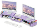 OPNICE Desk Organizers and Accessories, Dual Monitor Stand Riser with Drawer and 2 Pen Holders, Desk Shelf Printer Stand for Office Workspace Organizers, Desktop Organization (Purple) by OPNICE
