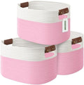 ECDYQXVU 15x10x9 Woven Cotton Rope Storage Basket, Leather Handles 3 Pack by ECDYQXVU