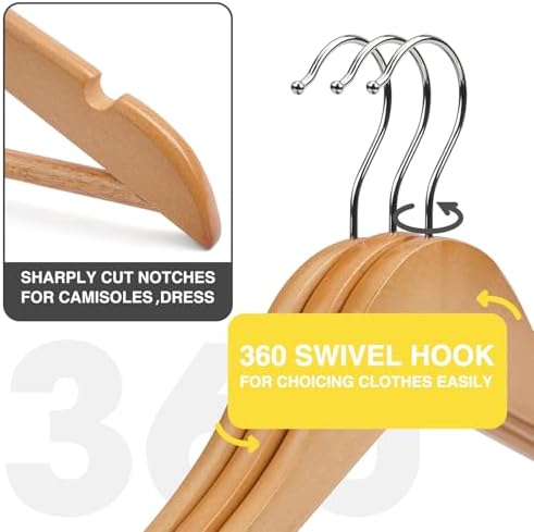 Wooden Hangers 90 Pack,Wooden Clothes Hanger for Daily Used,Heavy Duty Wood Hangers with Pant Bar & Precisely Cut Notches,Premium Hanger for Heavy Coats,Shirts,Suits,Dresses (Natural) - Image 2