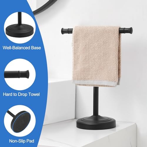 RUMOSE Matte Black Hand Towel Holder Stand Countertop Towel Rack - Image 4
