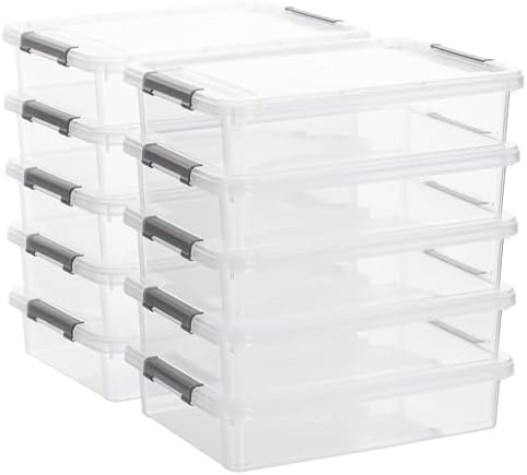 Citylife 10PC Storage Bins with Lids, Stackable Plastic Box, Paper Storage by CITYLIFEHomeOrganization