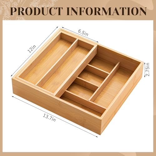 Double Bamboo Kitchen Drawer Organizer, Removable, Deep - Image 2
