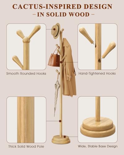 STARSAGA Solid Wood Coat Rack Freestanding Coat Tree with 8 Hooks - Image 6