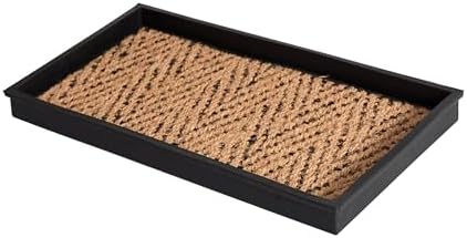 Anji Mountain Heavy Duty Waterproof Rubber Shoe Storage Mat Organizer/Boot Storage Multi Use for Entryway with Coir, Tan and Black Insert, Fits 2 Pair (24.5" Wide) by AnjiMountain