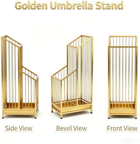 Gold Umbrella Stand with Drip Tray, No Assembly Required, Minimalist Luxury Indoor Umbrella Holder, Space‑Saving & Easy to Clean for Entryway, Living Room, Hotel - Image 2