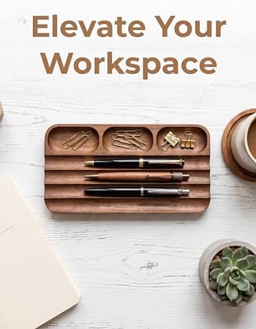 Horizontal Pen Holder,Acacia Wood Pen Tray,Desktop Pen Display,Walnut Desk Tray,Paperclip Headphones Eraser Office Stationery Storage,Brown - Image 2