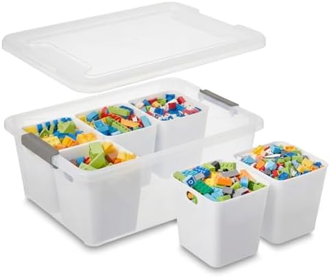 MACOPRO 17 QT Clear Storage Bins with Lids Plastic Box Multipurpose Stackable Storage Containers for Organizing Tool,Craft,Crayon,Marker Pen(White, 1Pack-6-in-1) by MACOPRO