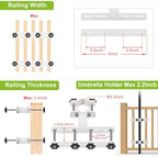 Dolibest Heavy Duty Patio Umbrella Holder - Steel Outdoor Umbrella Mount, Fully Welded for Stability, Adjustable for 1-2 inch Umbrella Pole, Wide Railing Compatibility, Space-Saving Design, 2 Pack - Image 2