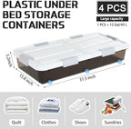 Beeveer 4 Pcs Plastic Under Bed Storage Container 31.5x15.8x5.2inch, Brown - Image 2