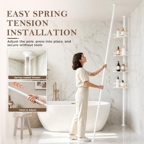 Corner Shower Caddy Tension Pole, Bathroom Organizer for Renters - Image 4