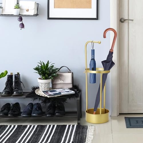 Golden Rust Proof Umbrella Holder, Entrance Drain Umbrella Bucket, Steel Circular Umbrella Holder, Umbrella Storage Rack, Suitable for use in Homes, Offices, Hotel Lobbies （Gold） - Image 5